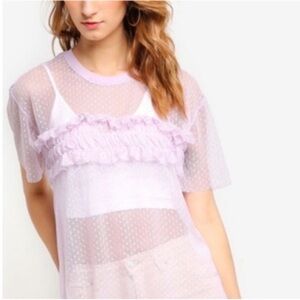 Topshop Sheer Ruffle Blouse Dobby Dot Shirt Tulle Top Lilac Purple Size 8 Medium